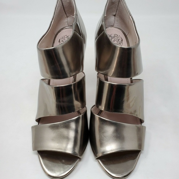 Vince Camuto Karmi Peep Toe Silver Leather Booties - Picture 9 of 11